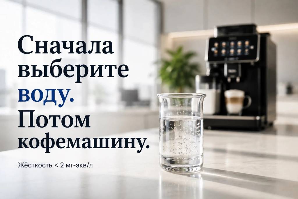 Сначала выберите воду, затем кофемашину. Жёсткость < 2 мг-экв/л