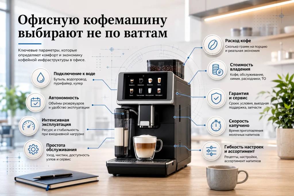 Ключевые характеристики офисных кофемашин